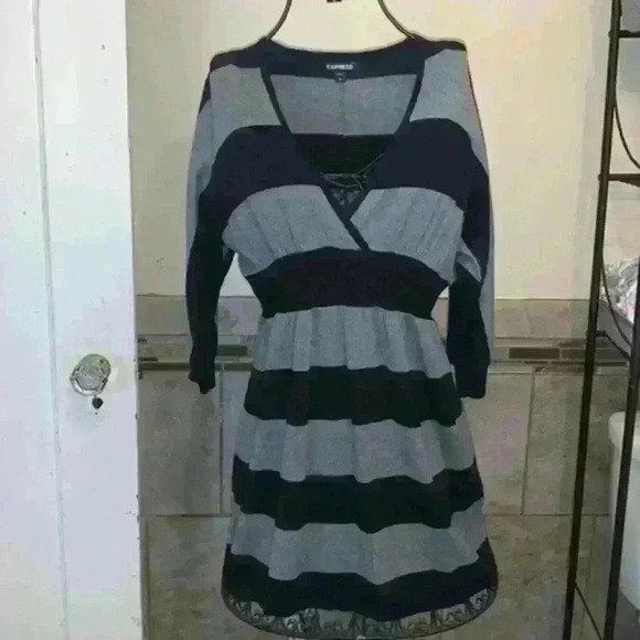 Express Black and Gray Striped Sweater Dress - Picture 1 of 4